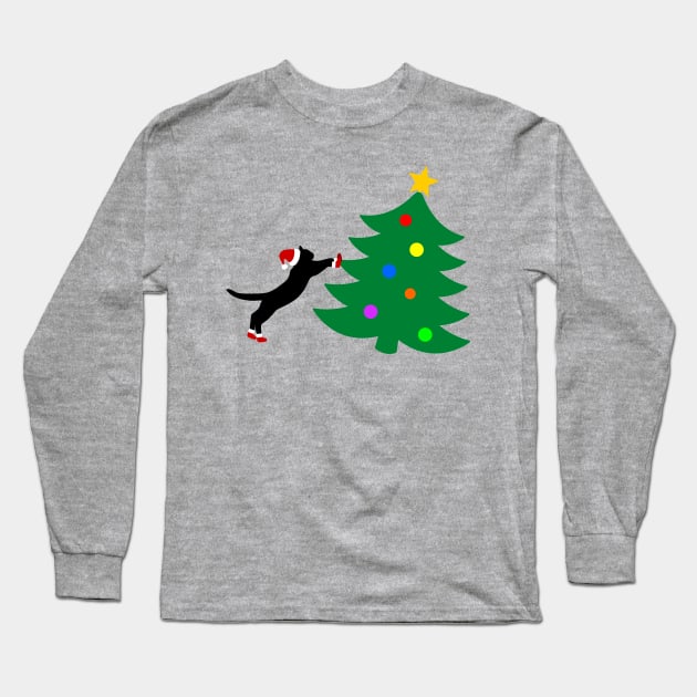 Cat ruining Christmas tree Long Sleeve T-Shirt by Mandz11